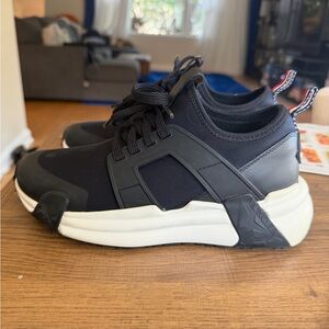 Moncler Black Neoprene Runner Sneakers with White Sole and Red-Trim Heel Tabs